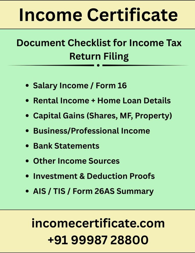 Document Check List for ITR Filing